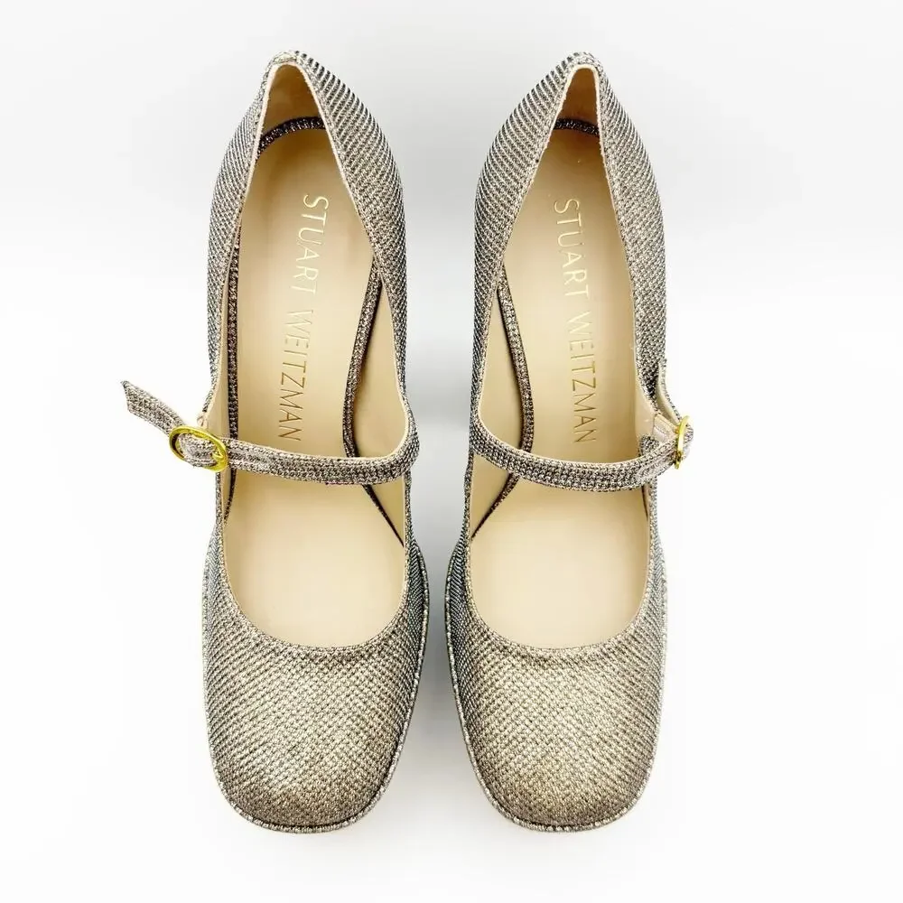 Stuart Weitzman Skyhigh 145 Mary Jane Platform Heels US 9.5 Beige Metallic NWOB